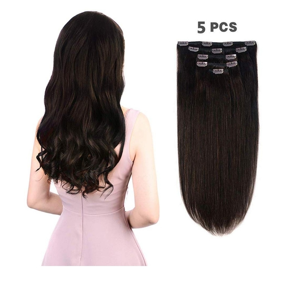 Human hair clip in extensions